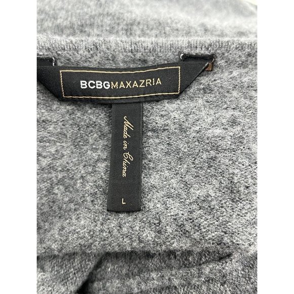 BCBG MAXAZRIA 100% lambswool GRay V-NECK SHORT SLEEVE 2 POCKETS ZIP SWEATER L - Picture 5 of 8